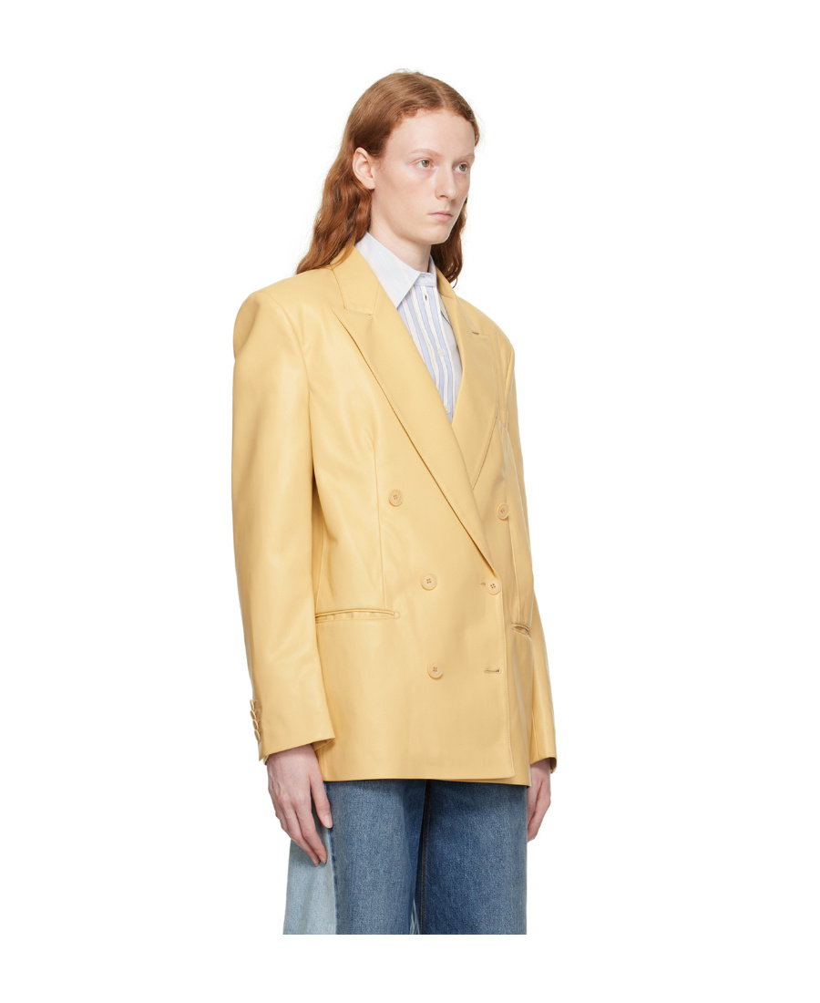 Stella Mccartney Yellow Oversized Faux-leather Blazer In Nude