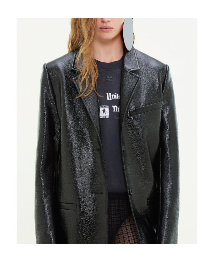 Courrèges Vinyl Mid-length Trench Coat In Black