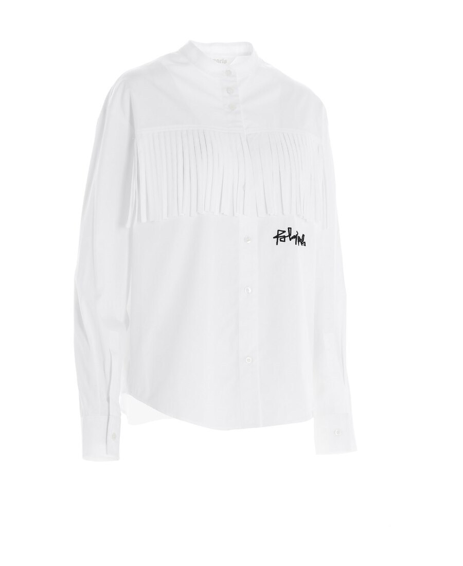 Palm Angels Logo Embroidered Fringed Shirt In White