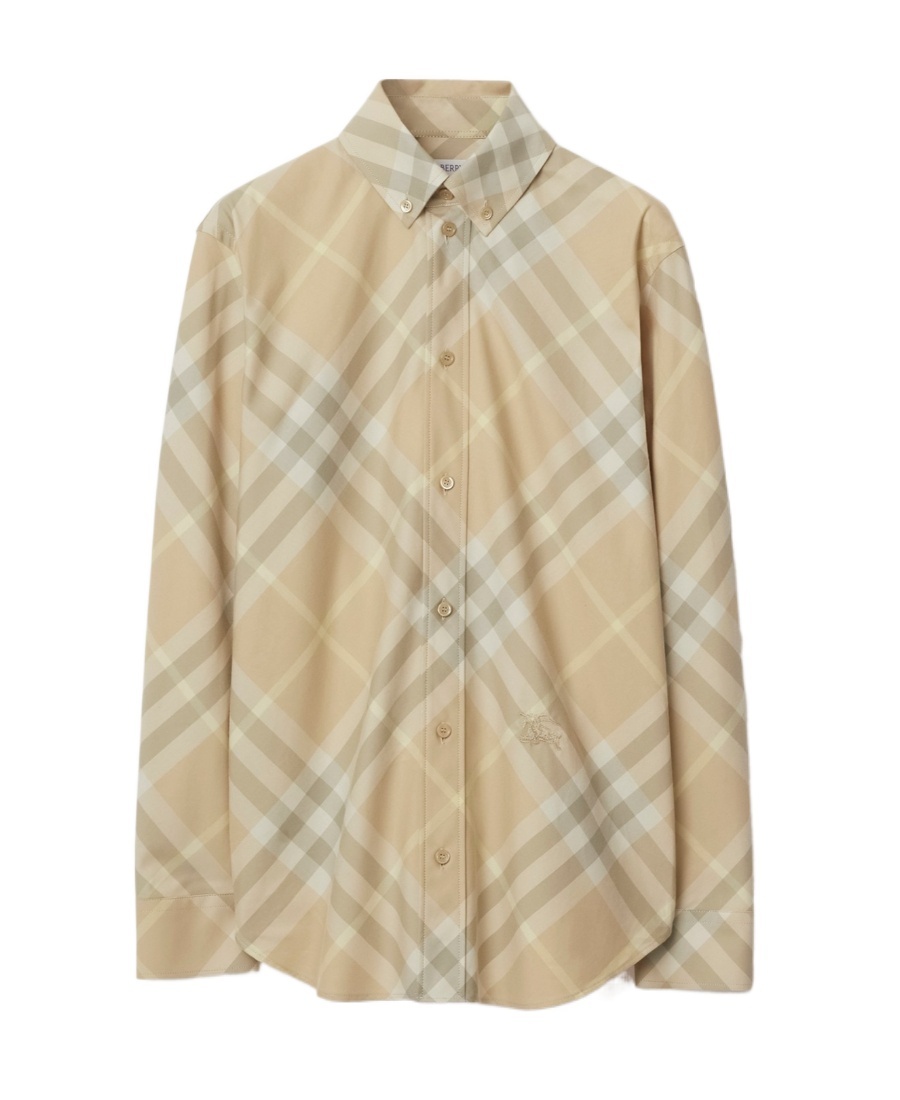 Burberry Button Down Shirt With Check Pattern In Nude