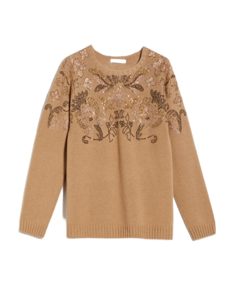 Max Mara Water Drill Decorated Wool And Cashmere Sweaters In Brown