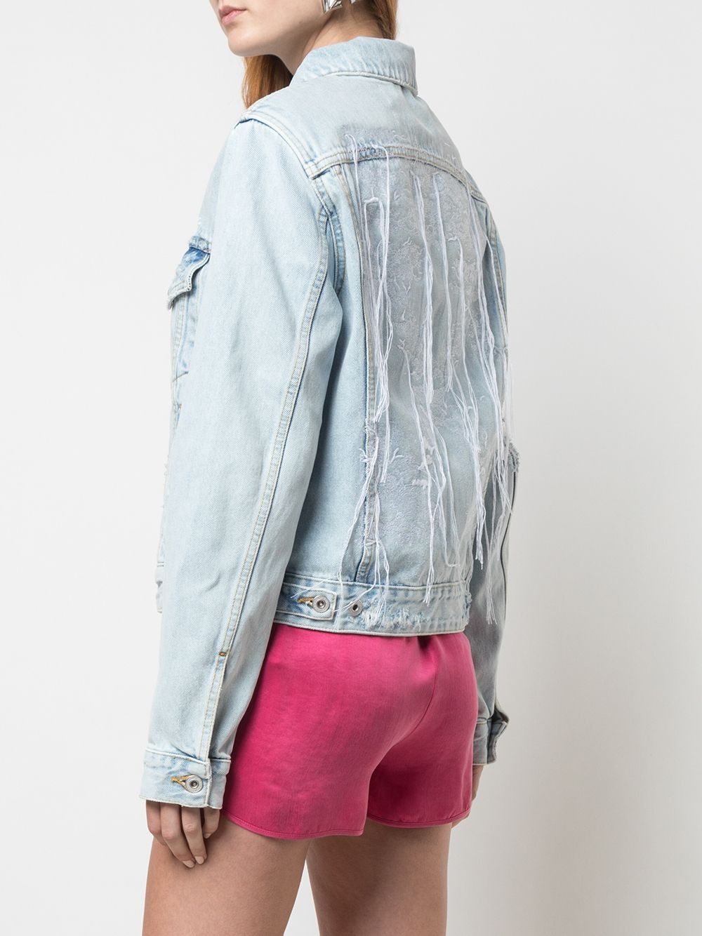 Shop Off-white Embroidered Denim Jacket In Blue