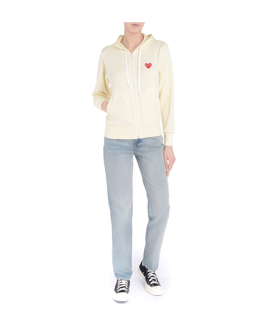 Comme Des Garçons Play Heart Logo Patch Zip-up Hoodie In White