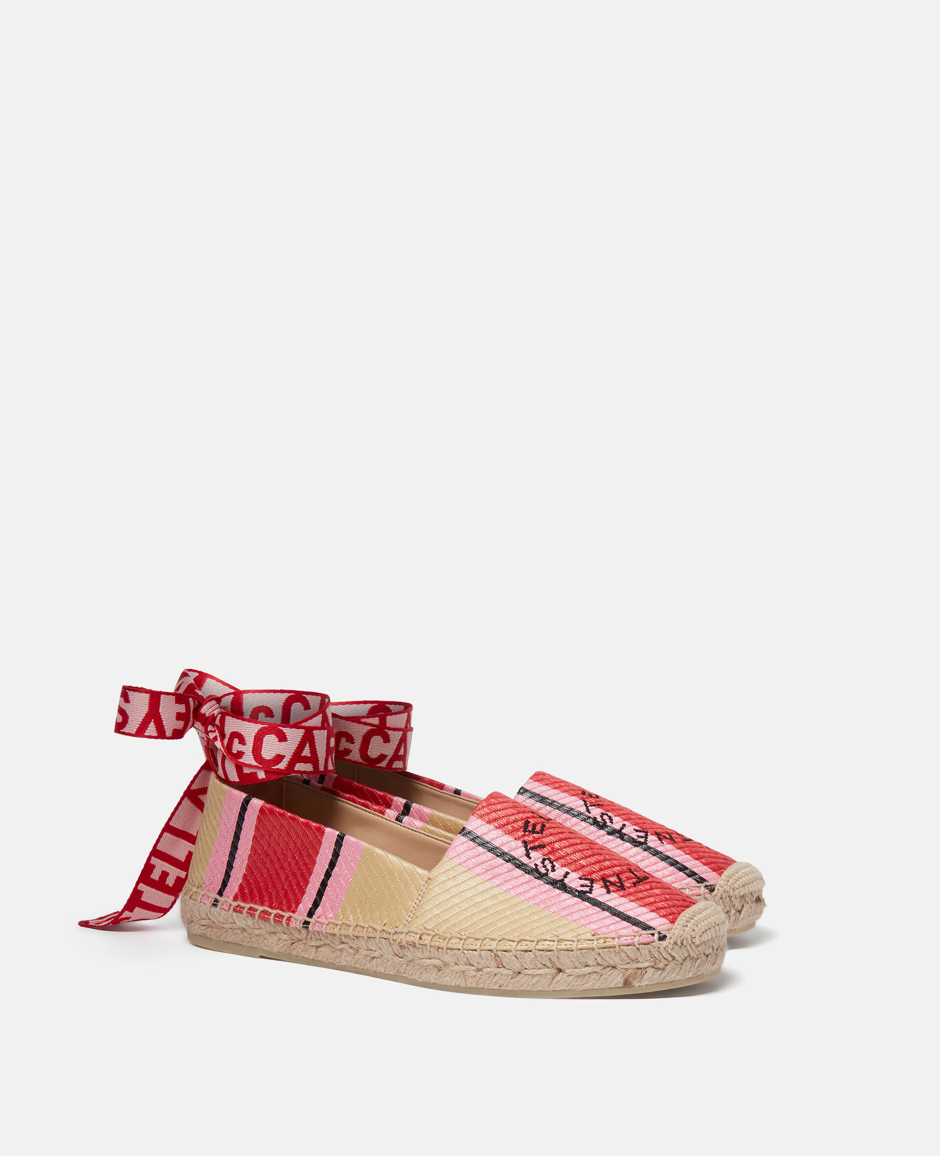 Stella Mccartney + Net Sustain Gaia Embroidered Striped Raffia Espadrilles In Nude