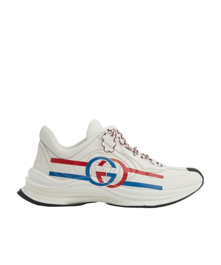 Gucci Run Printed Leather Sneakers In White