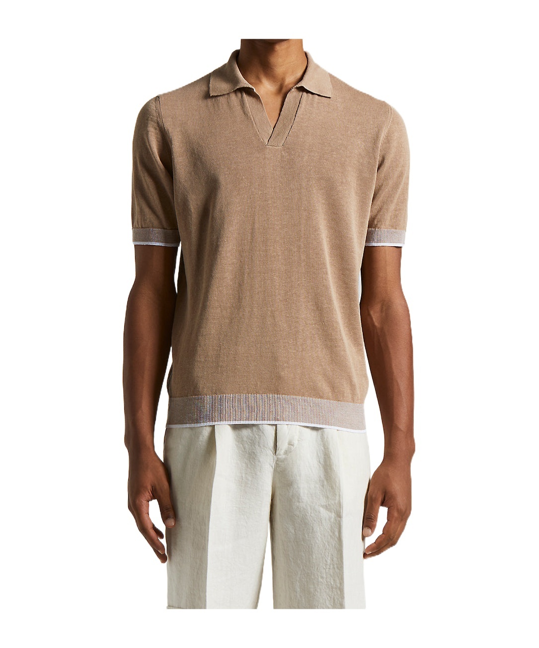 Peserico Polo Shirt In Linen And Cotton Yarn In Brown