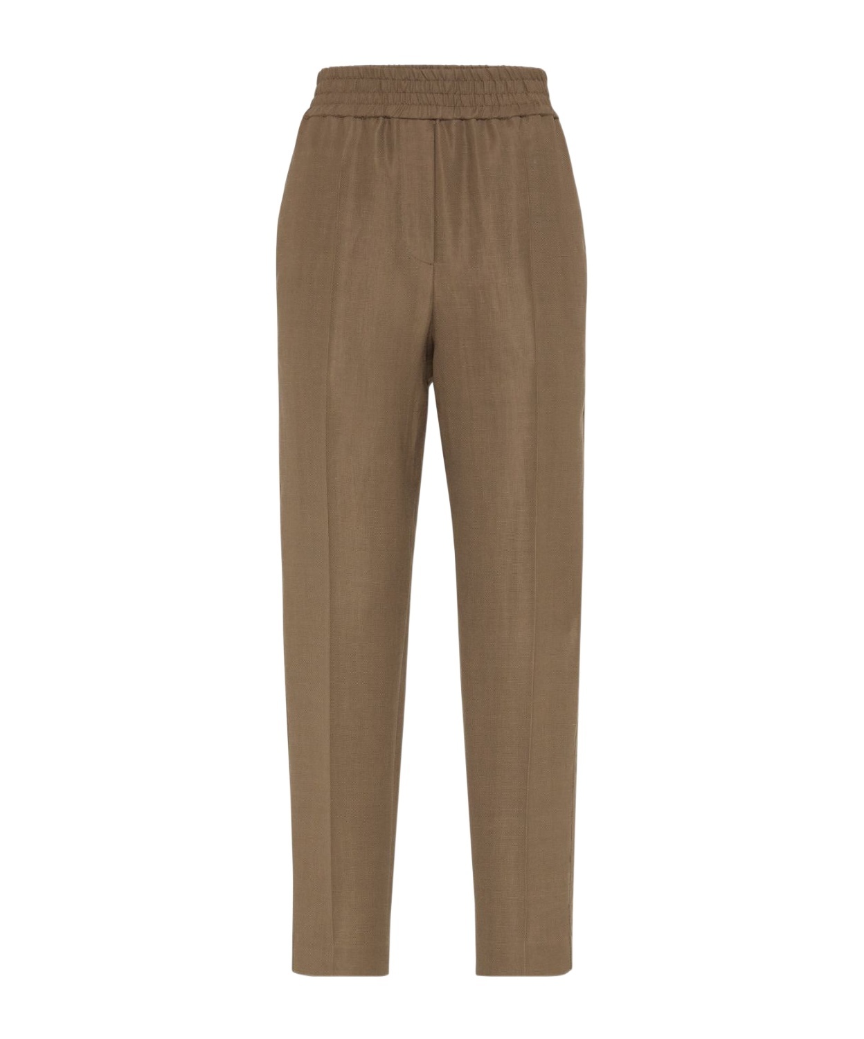 Brunello Cucinelli Brown Linen Blend Trousers In Brown
