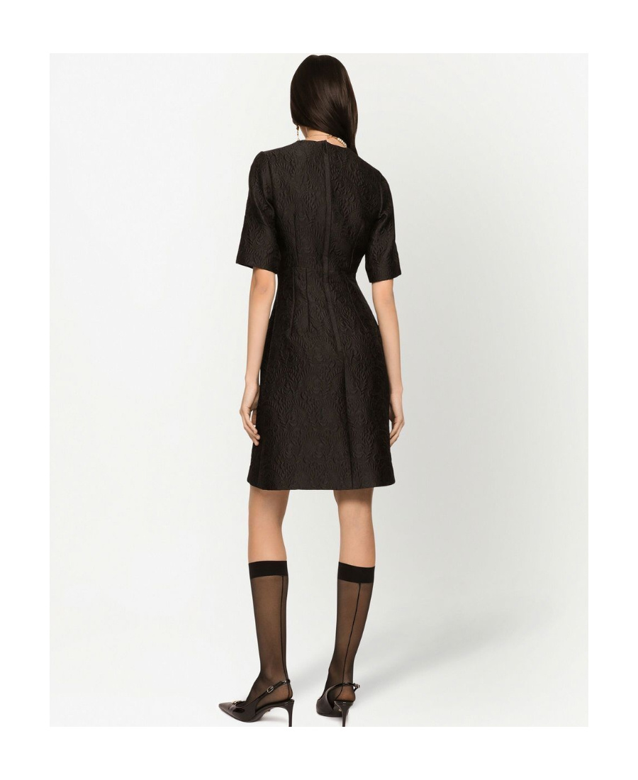 Dolce & Gabbana Black Floral Jacquard Midi Dress In Black