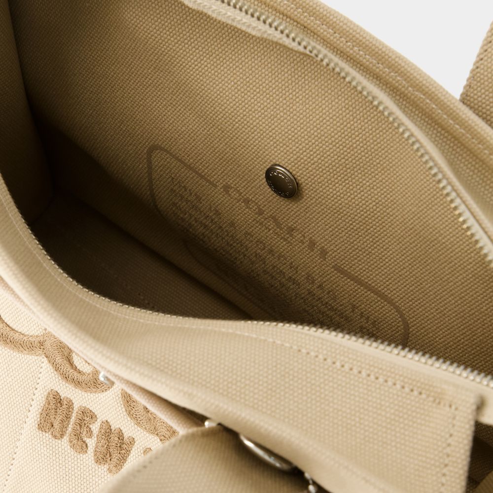 Shop Coach Logo Flocked Zip-up Tote Bag In Nude