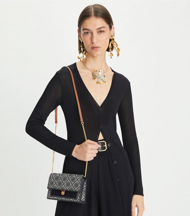 Tory Burch T Monogram Chain Wallet In Gray