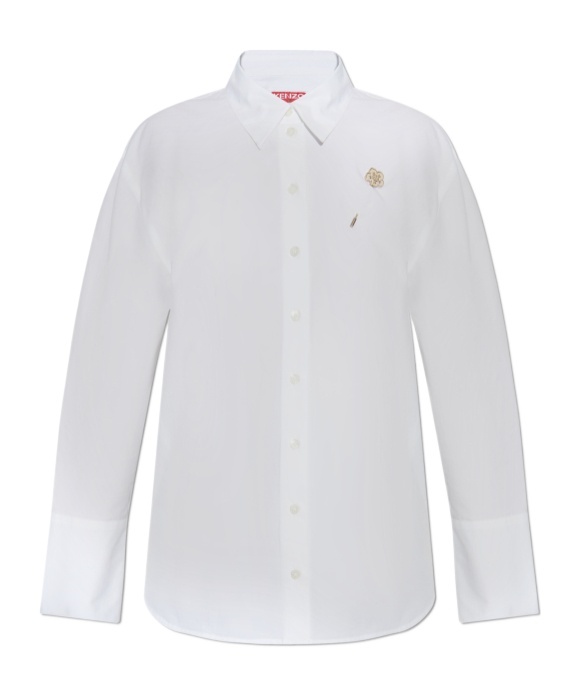 Kenzo Boke Flower-embellished Cotton Shirt In White
