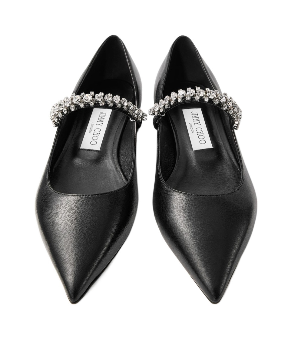 Jimmy Choo Nappa Leather Bing Ballerinas With Embellished Strap In Black