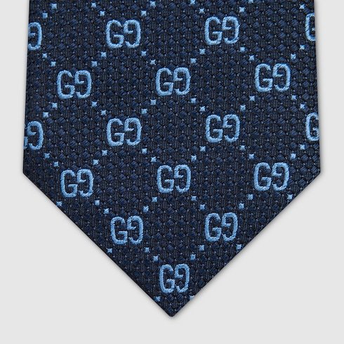 Gucci Gg Damier Jacquard Tie In Blue
