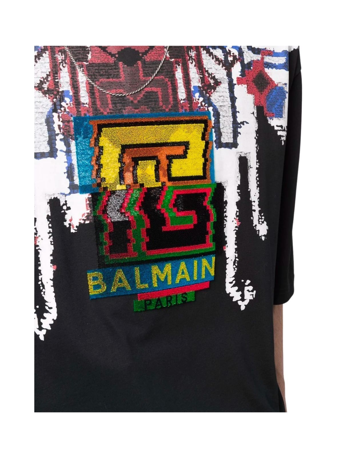 Shop Balmain Oversized Black Cotton T-shirt With Multicolor  Logo Print