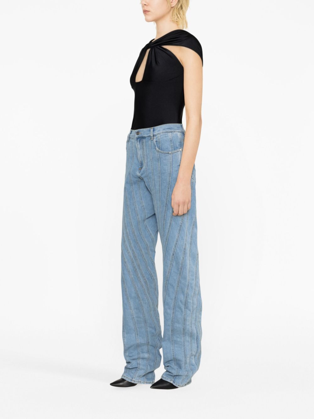 Mugler Seam-embellished Straight-leg High-rise Stretch-denim Jeans In Blue