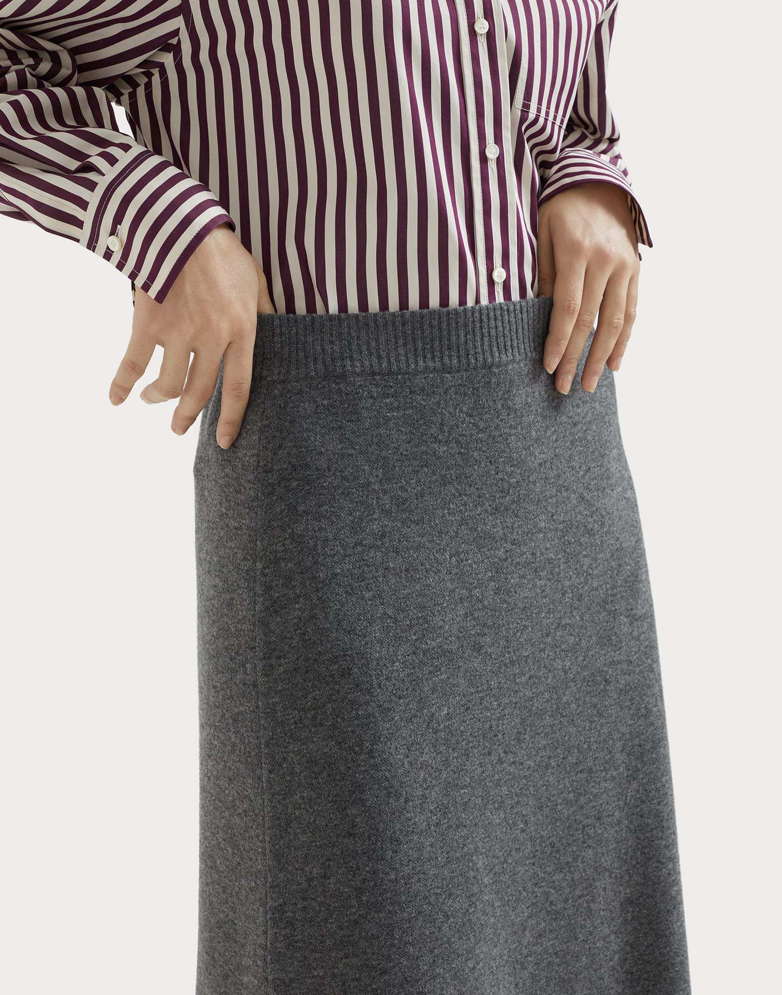 Brunello Cucinelli A-line Double Cashmere Midi Skirt In Gray