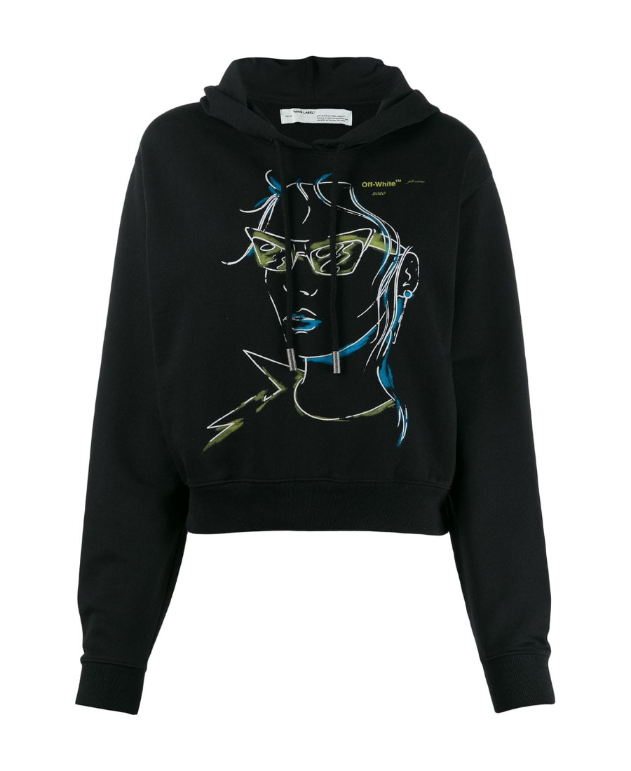 Off-white Logo Character Printed Hooded Hoodie In Black