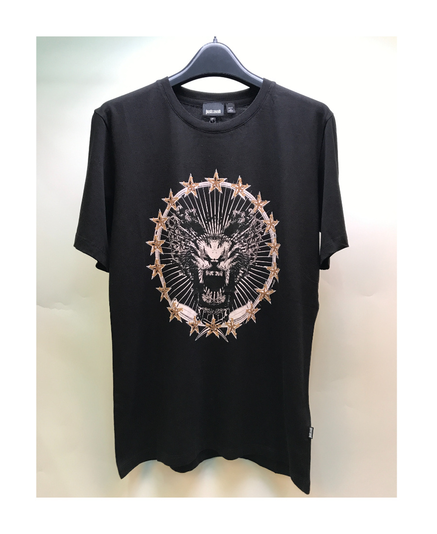 Just Cavalli Printed Round-necked T-shirt In Black