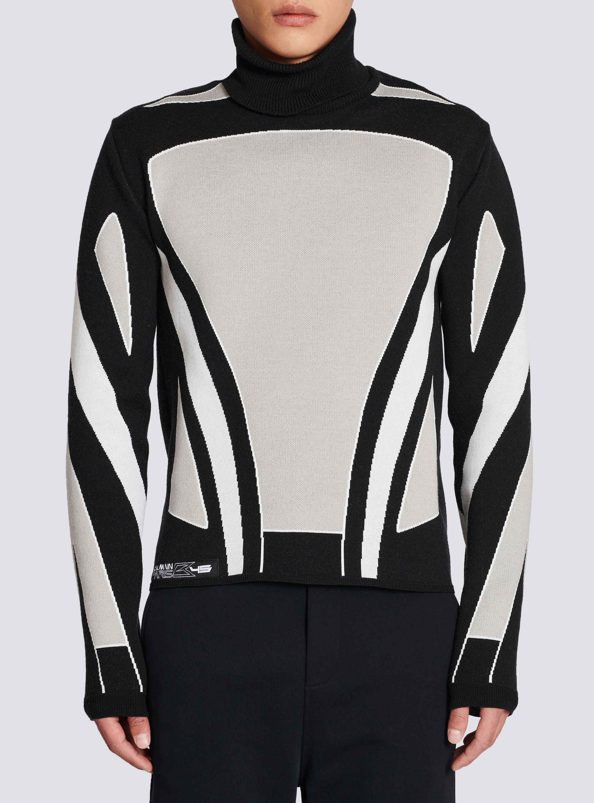 Balmain Colour-block Roll Neck Jumper In Black
