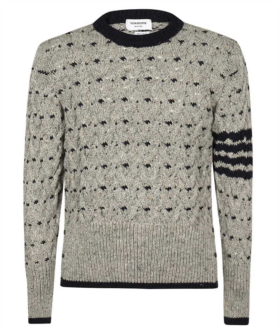 Thom Browne 4-bar Stripes Cable Knit Cardigan In Gray