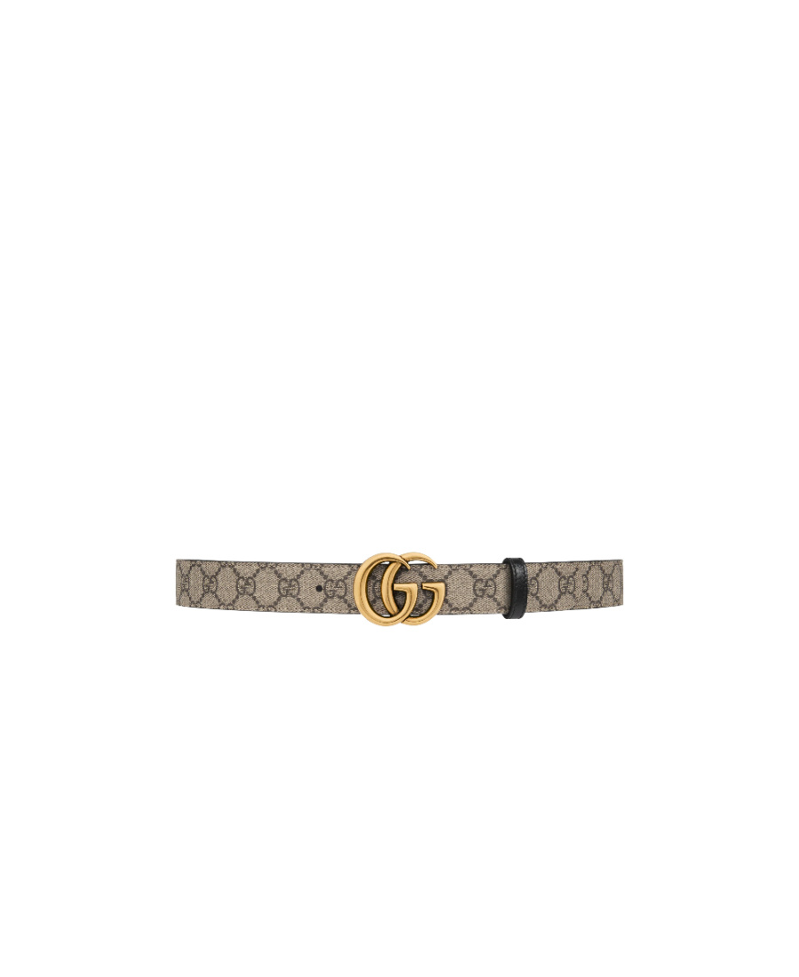 Gucci Gg Marmont Reversible Thin Leather Belt In Nude