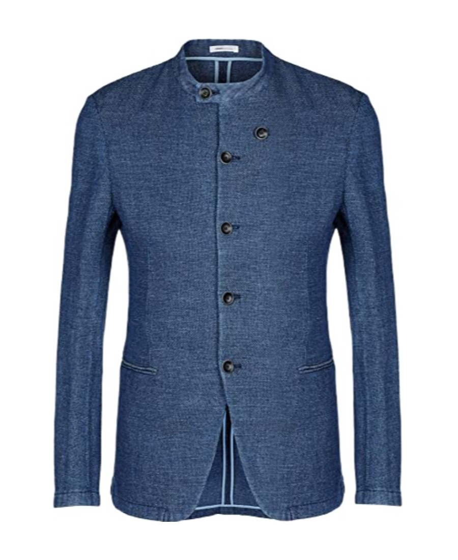 Armani Collezioni Button Long-sleeved Jacket In Blue