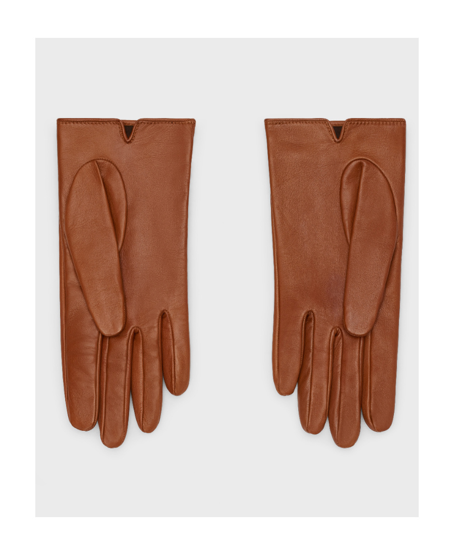 Celine Triomphe Sheep Leather Gloves In Brown