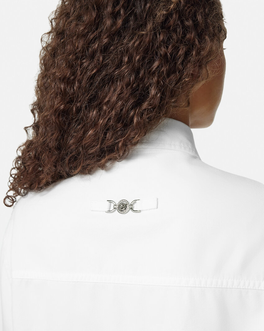 Versace Denim Crop Boxy Shirt In White