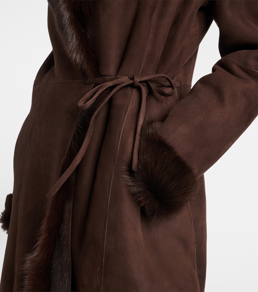 Nour Hammour Joni Shearling-lined Suede Wrap Coat In Brown
