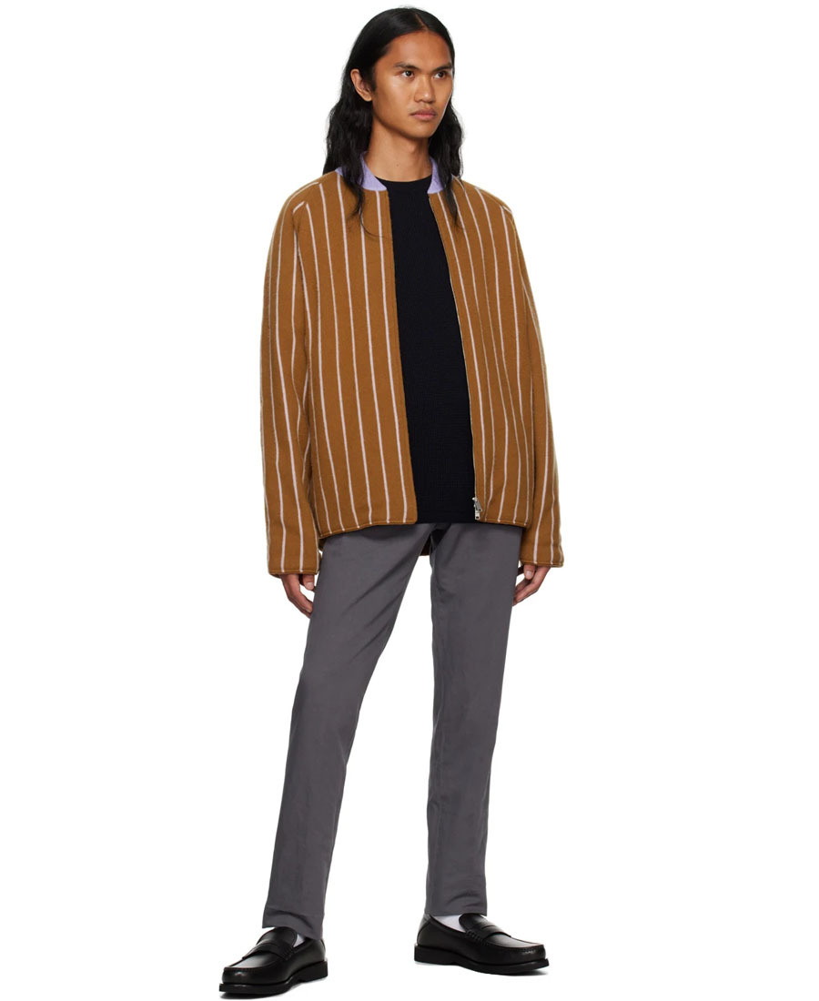 Zegna Stripe-pattern Cashmere Jacket In Brown