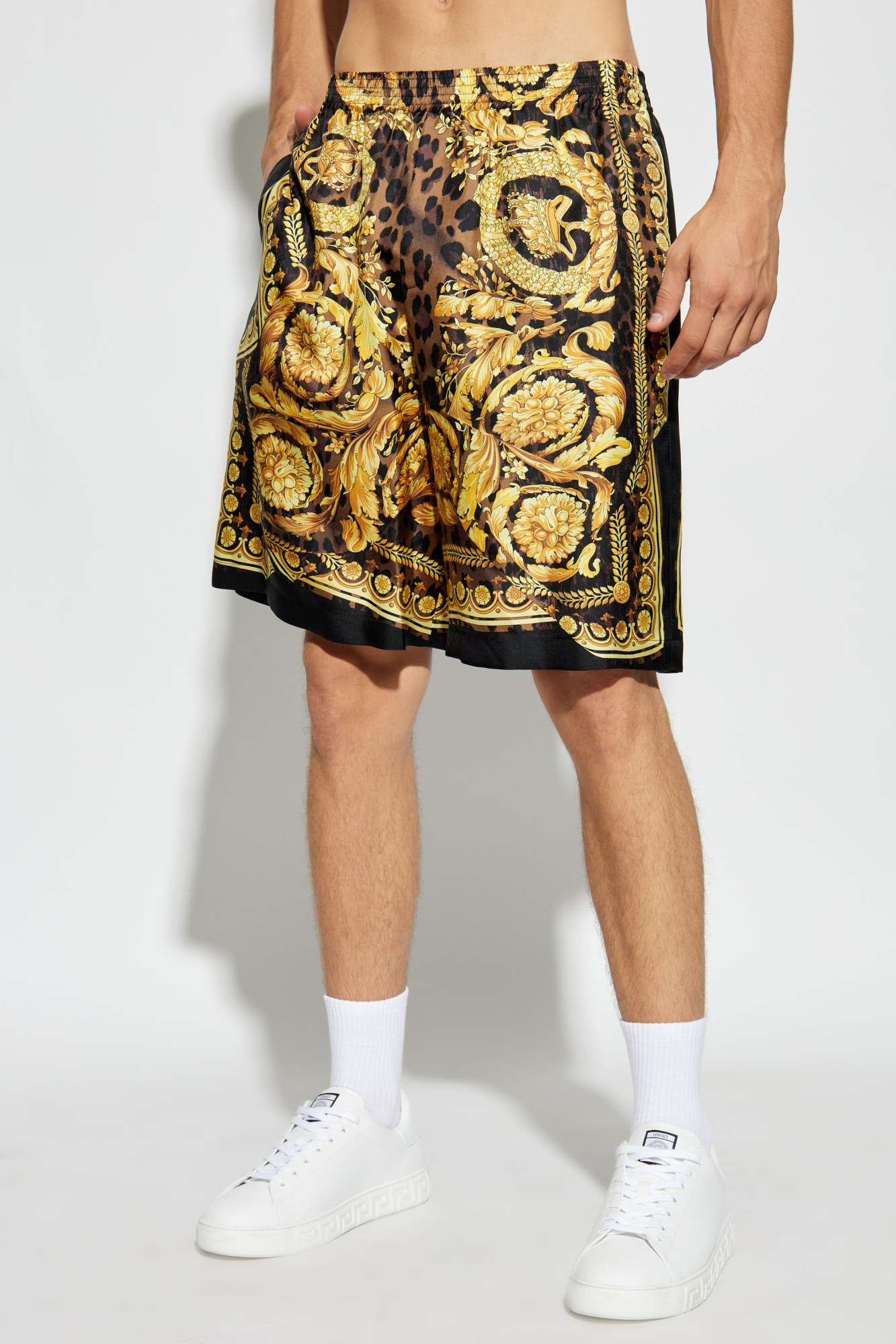Versace Printed Silk Bermuda Shorts In Multicolor