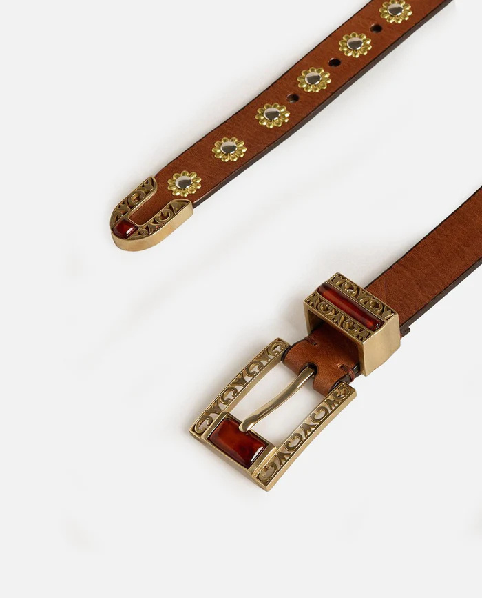 Golden Goose Brown Embellished Buckle Belt In Brown