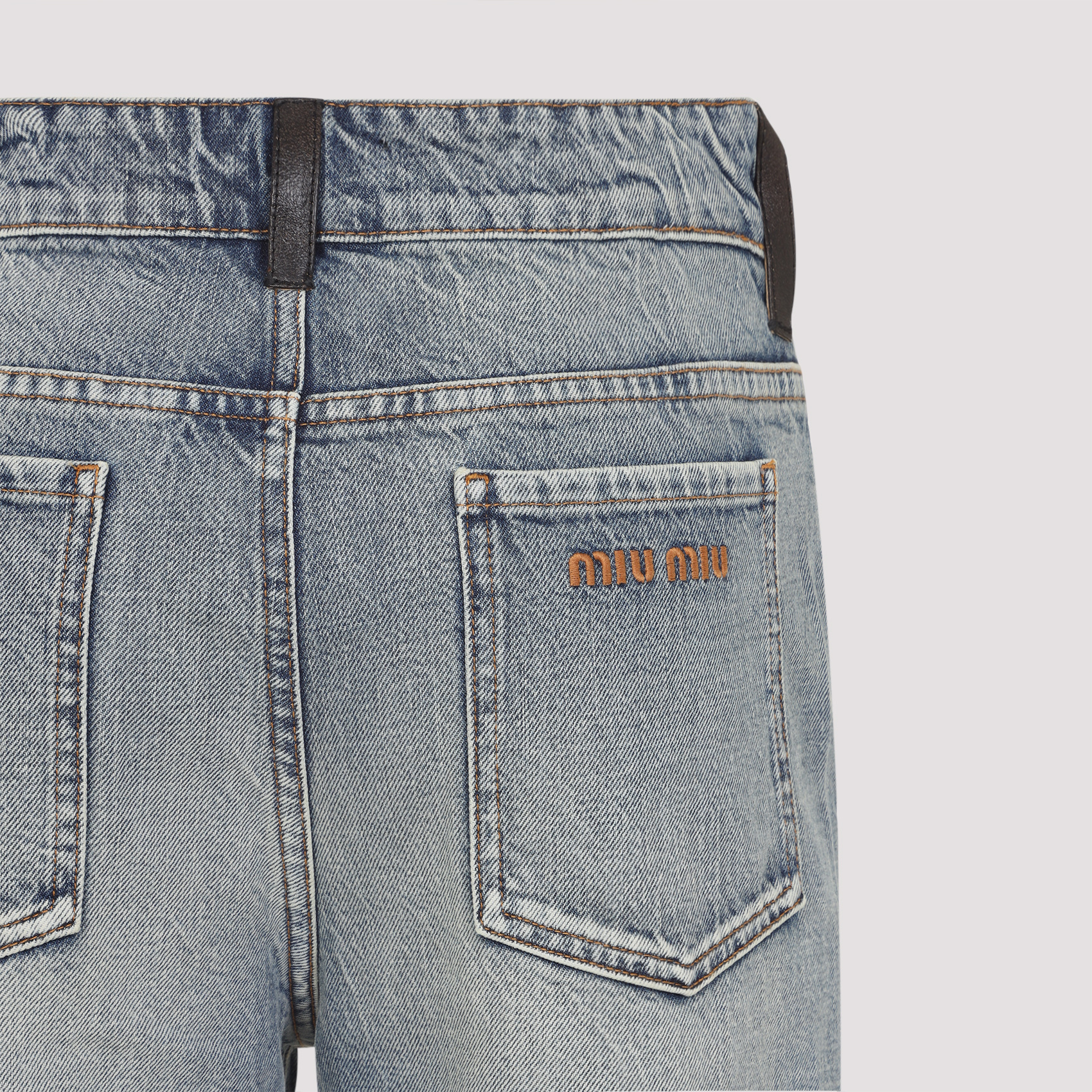 Miu Miu Cotton Denim Jeans Leather Accents In Blue