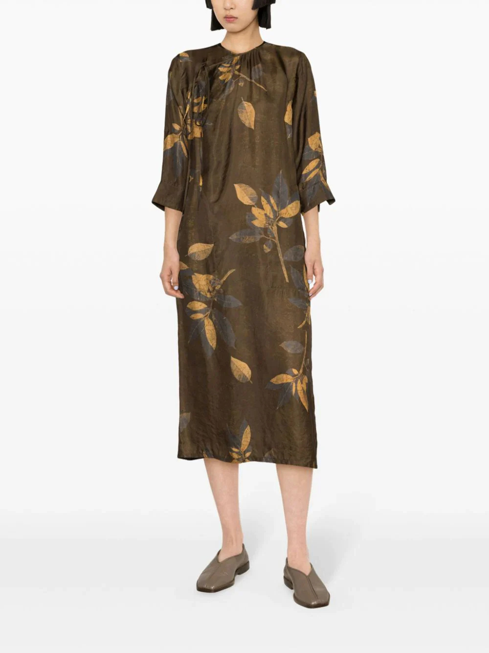Uma Wang Agina Printed Dress In Brown