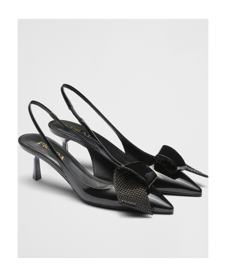 Prada 55 Slingback Pumps In Patent Leather In Black