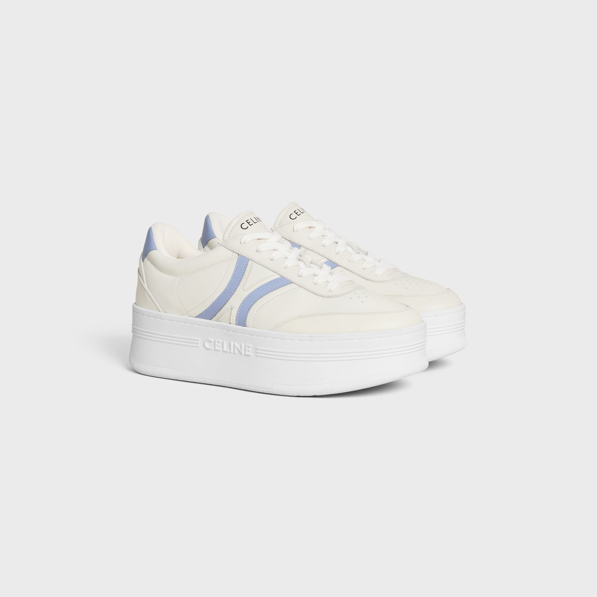 Celine - Block Sneakers With Back Triomphe And Wedge Outsole In Calfskin In White