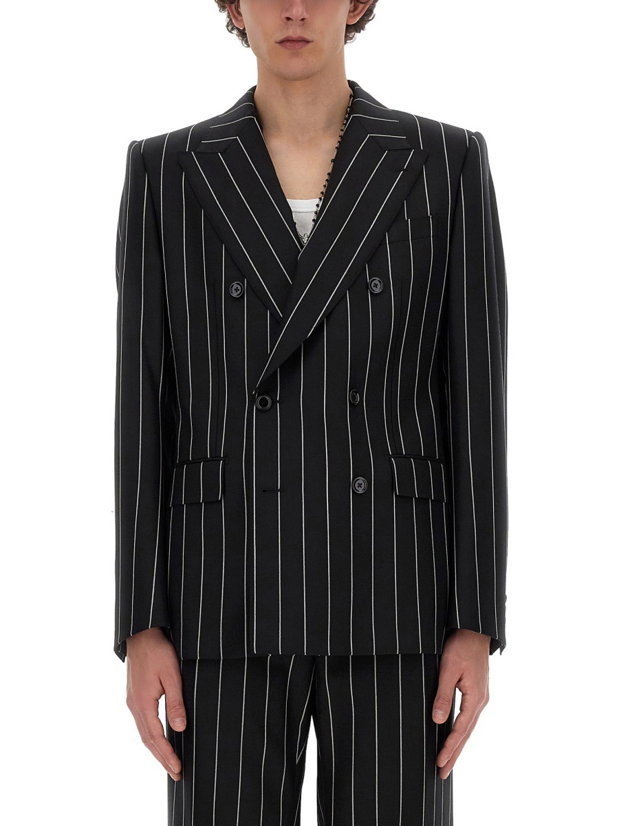 Dolce & Gabbana Pinstripe-pattern Wool Blazer In Black