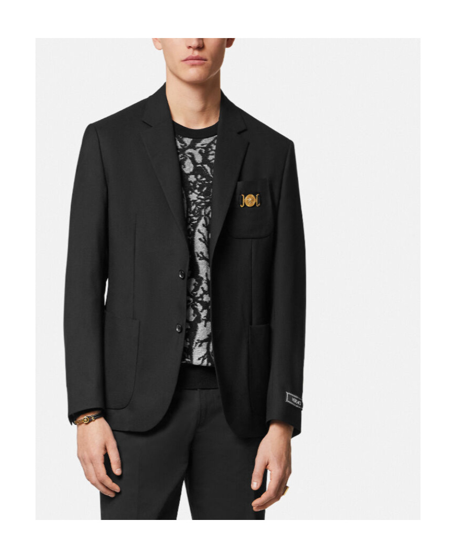 Versace Virgin Wool 2-button Blazer With Golden Medusa Detail In Black