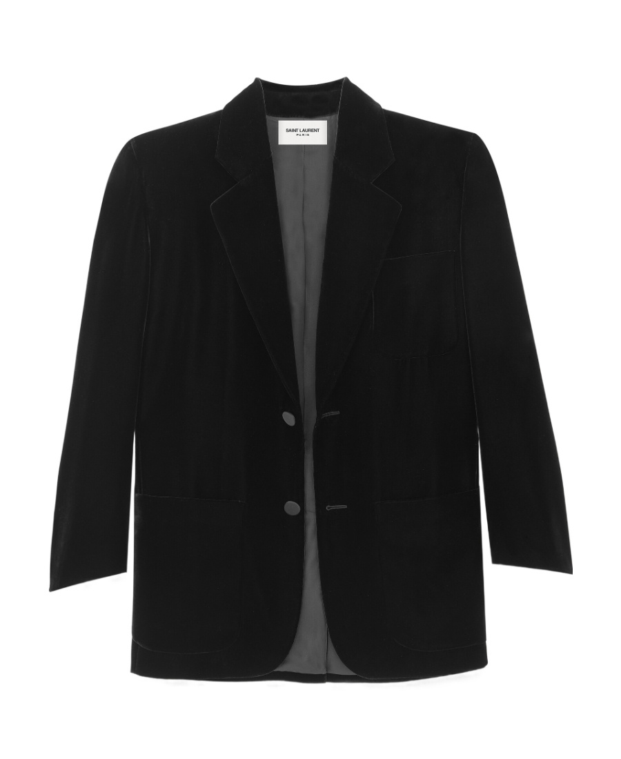 Saint Laurent Shoulder-pads Single-breasted Velvet Blazer In Black