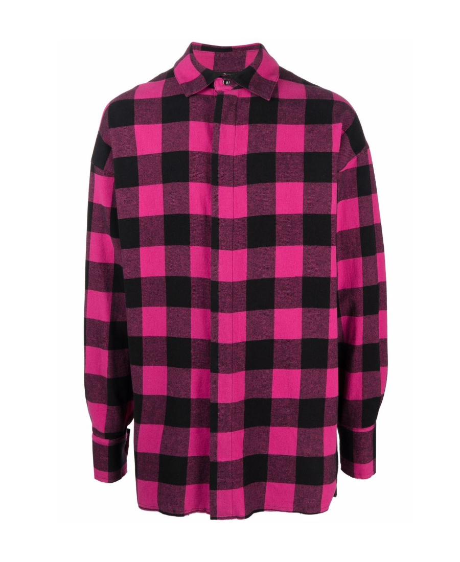 Palm Angels Curved Logo Flannel Overshirt In Red