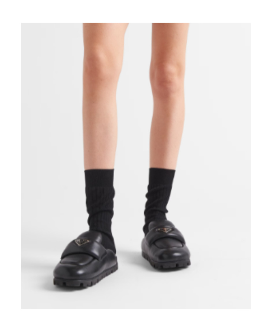 Prada Padded Leather Sabots In Black