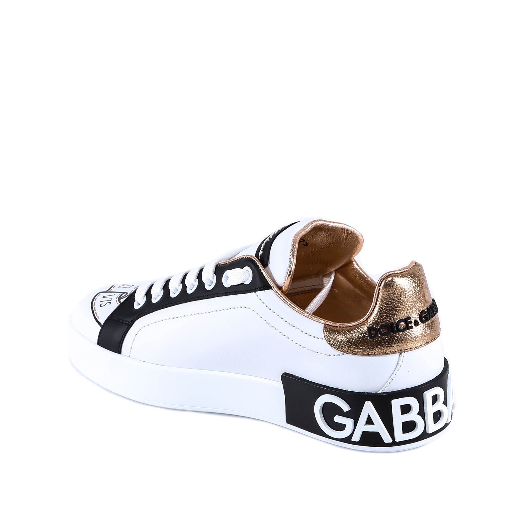 Dolce & Gabbana Calfskin Portofino Sneakers With Embroidery In White