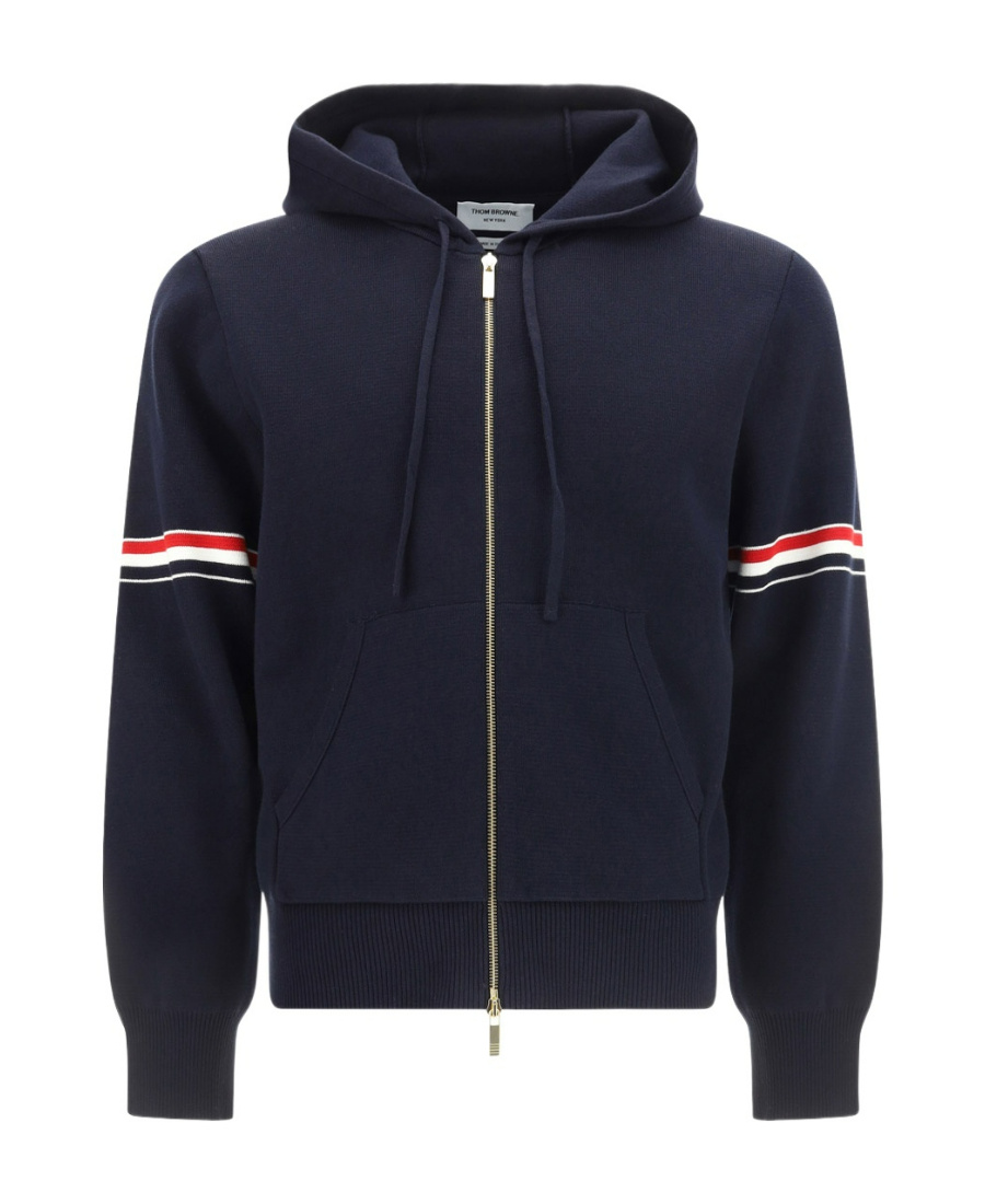 Thom Browne Striped Zip-up Hoodie In Black