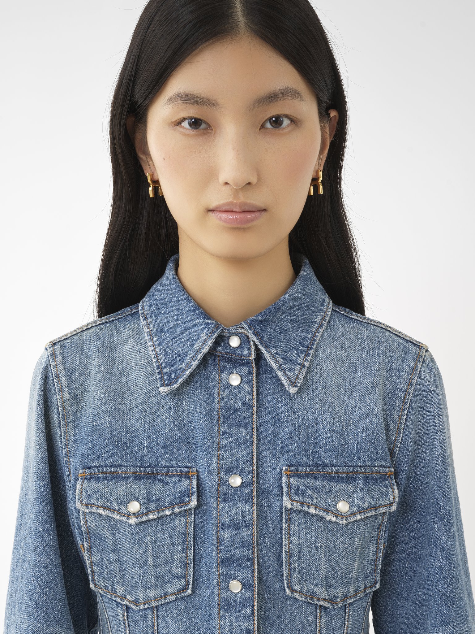 Shop Chloé Corset Detailed Western Shirt In Blue