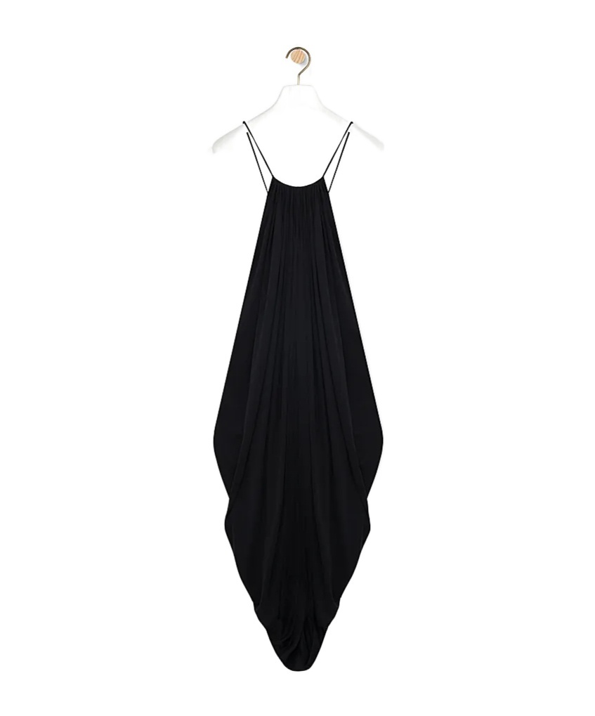 Loewe Womens Black Draped Anagram-hardware Silk Midi Dress In Black