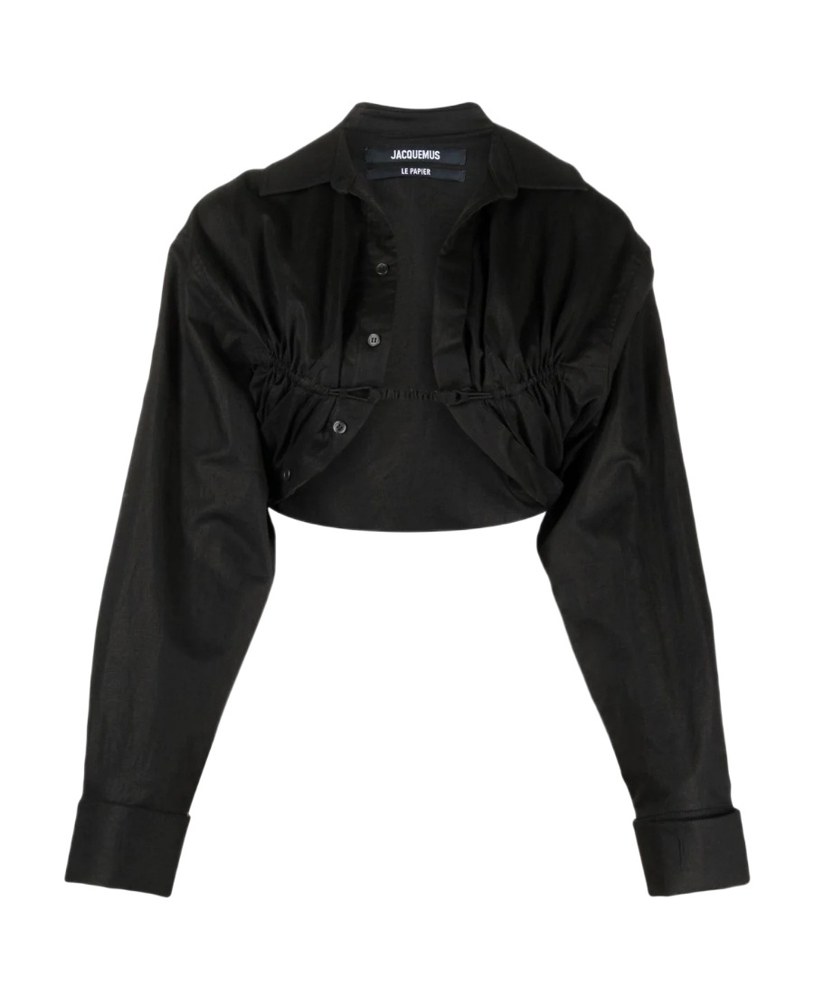 Shop Jacquemus Cropped Long-sleeve Top In Black
