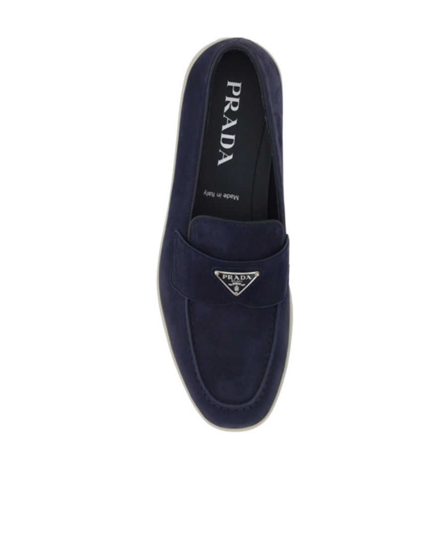 Prada Triangle-patch Suede Loafers In Blue
