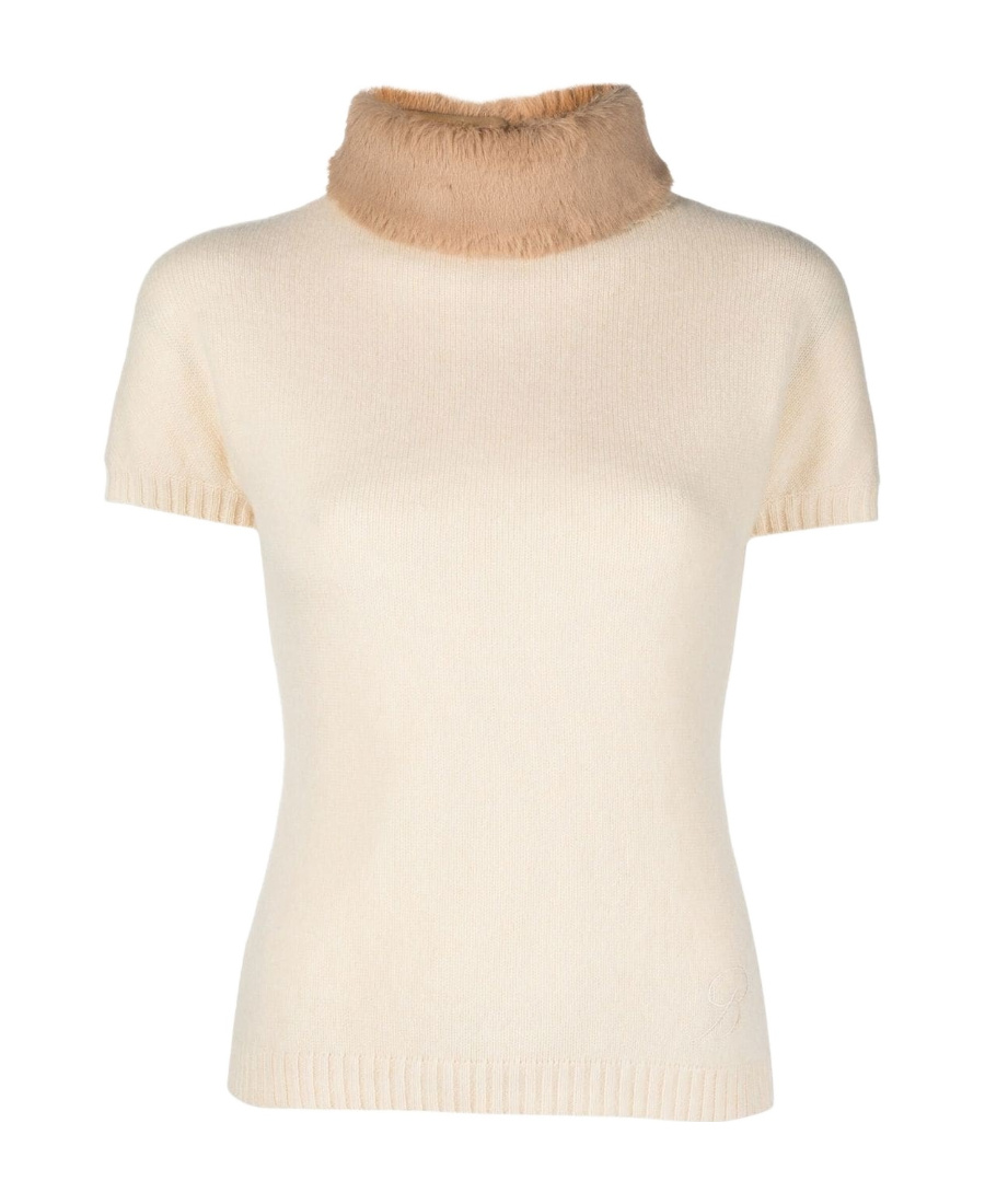 Blumarine Faux-fur Neck Top In White