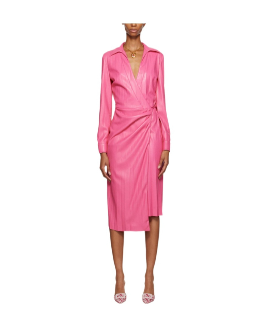 Msgm Pink Faux-leather Midi Dress In Pink