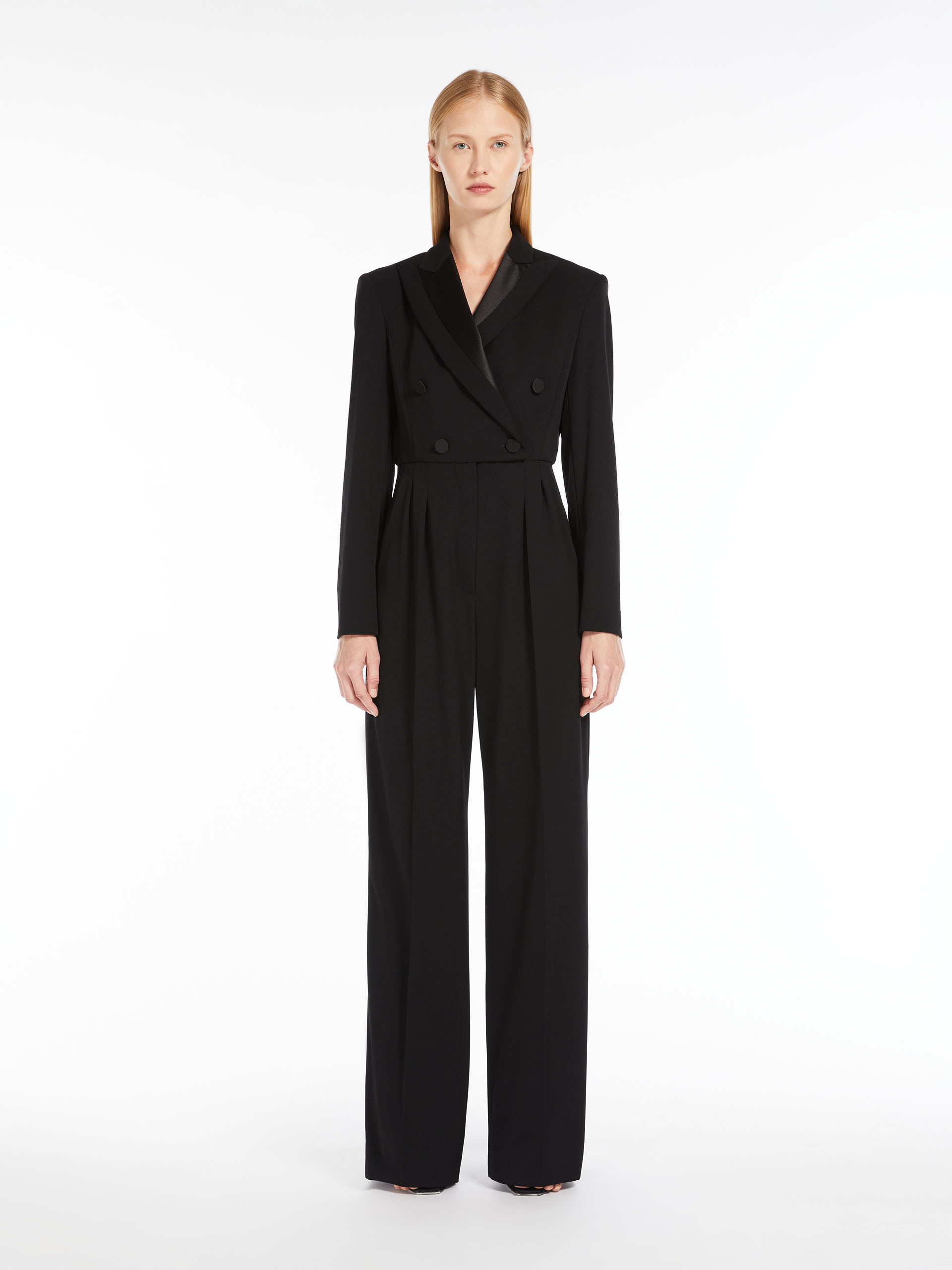 Max Mara Double-breasted Wool Jumpsuit In Black